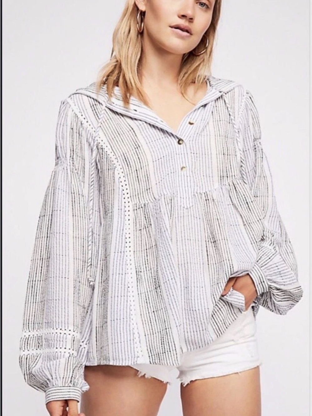 Free People Striped White/Blue Hooded -